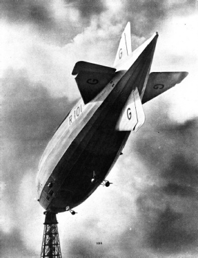 RIDING AT HER MOORING MAST at Cardington, Bedfordshire, the British rigid airship R 101