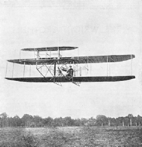 WILBUR WRIGHT PILOTING HIS AEROPLANE in France in 1908