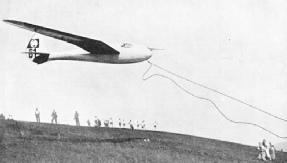 STREAMLINED SAILPLANE at the take-off in a German soaring competition