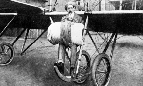 THE FIRST DESCENT FROM AN AEROPLANE in Great Britain was made by William Newall at Hendon in May 1914