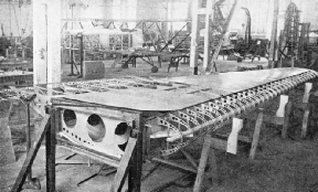 TAPERED MAIN PLANE of a Fiat stressed skin monoplane under construction