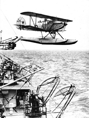 A HAWKER SEAPLANE LEAVING THE CATAPULT of HMS Sussex