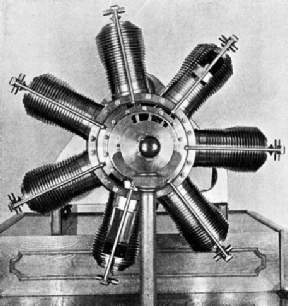 AN EARLY GNOME ROTARY ENGINE from which the more powerful Monosoupape Gnome rotary engines were developed