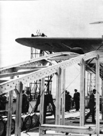 the seaplane mounted on the catapult of the Europa