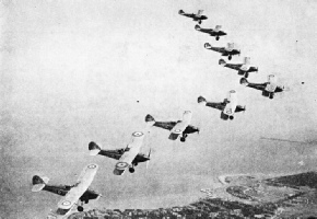 NINE HAWKER HARTS flying in V formation