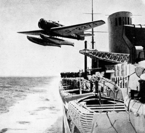 AN AEROPLANE CARRYING MAIL is regularly catapulted from the German liner Bremen