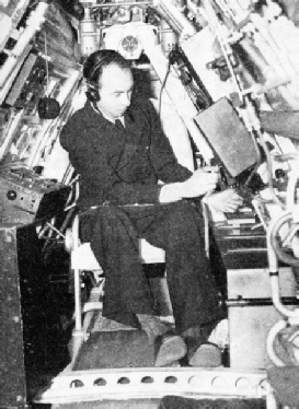 IN THE FLIGHT ENGINEER’S CONTROL ROOM of one of the clipper flying boats