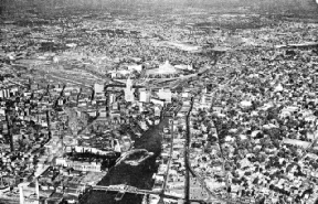 OBLIQUE AIR VIEW of the city of Providence, Rhode Island, U.S.A.