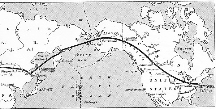 A FLIGHT ROUND THE WORLD in an official time of 8 days, 15 hours 51 minutes