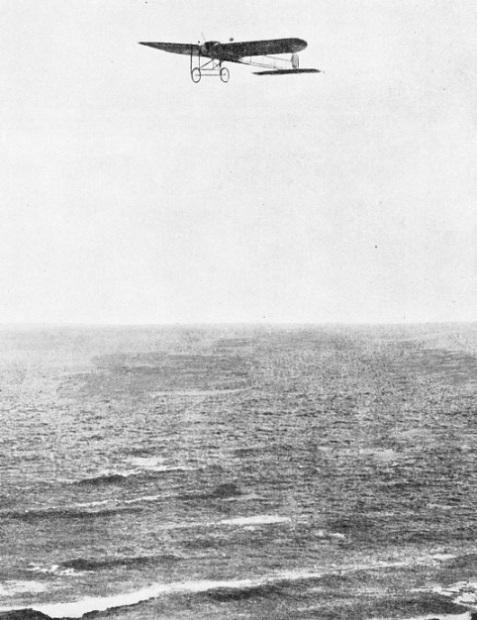 Bleriot's monoplane nearing the English coast after the Channel crossing