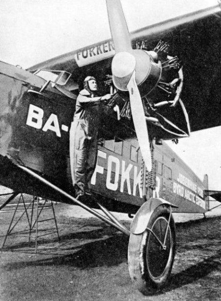 COMMANDER BYRD ON THE JOSEPHINE FORD, the aeroplane in which he made the first flight over the North Pole