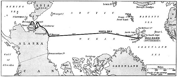ROUTE OF THE FIRST AIRSHIP TO CROSS THE NORTH POLE