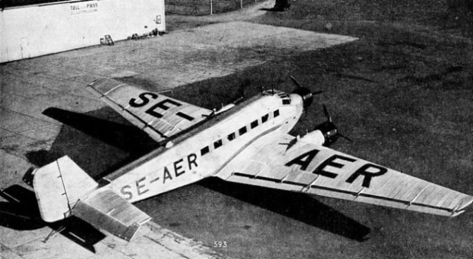 THREE-ENGINED JUNKERS AIR LINER of the Swedish Air Line at Bulltofta