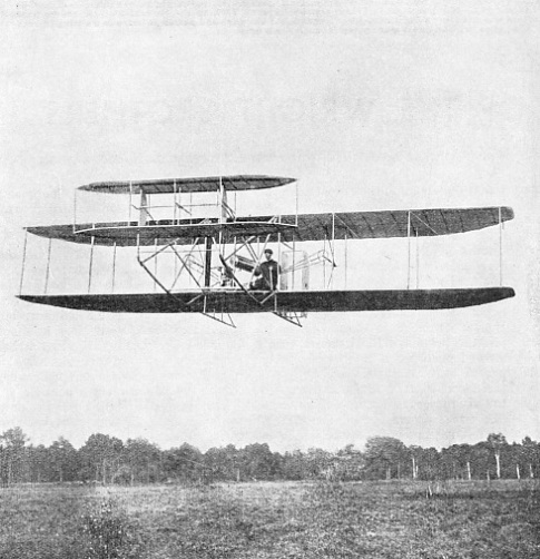 WILBUR WRIGHT PILOTING HIS AEROPLANE in France in 1908