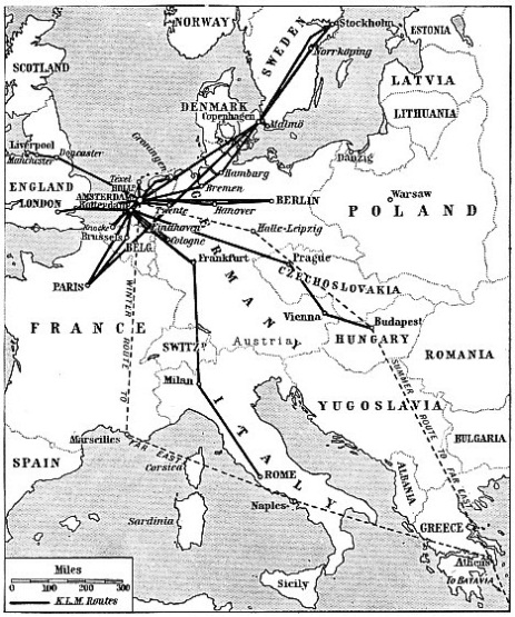 THE EUROPEAN ROUTES of the K.L.M. services