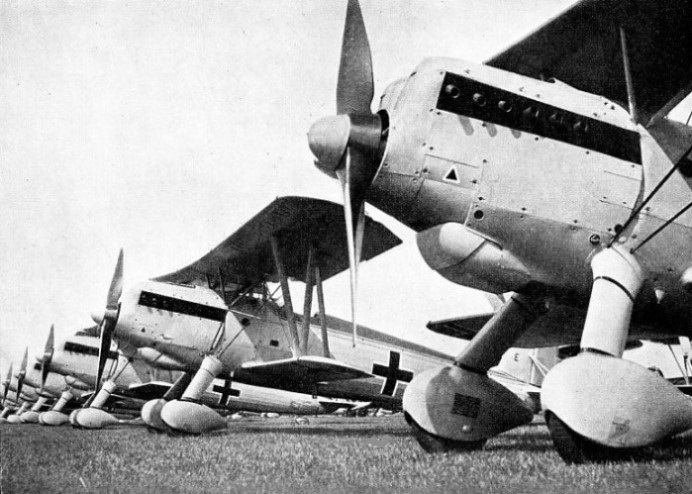 SQUADRON OF GERMAN SINGLE-SEAT FIGHTERS lined up on the aerodrome at Dortmund