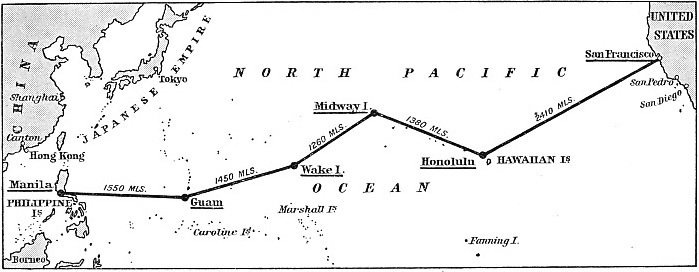 THE AIR ROUTE ACROSS THE PACIFIC has four stopping places