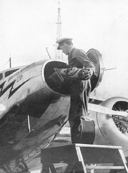 BAGGAGE IS CARRIED IN THE NOSE of the British Airways Lockheed Electra