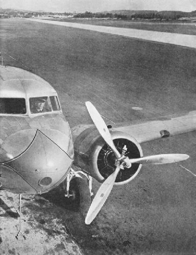 AN UNUSUAL VIEW of a Douglas DC-3 air liner of American Airlines
