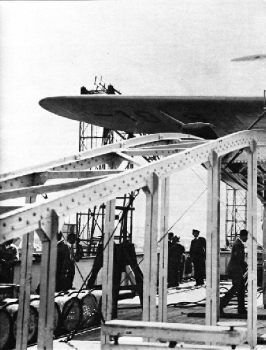 the seaplane mounted on the catapult of the Europa