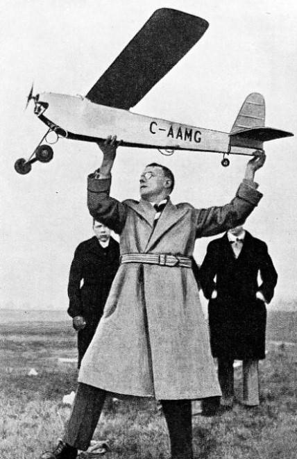 HAND LAUNCHING a petrol-driven model aeroplane